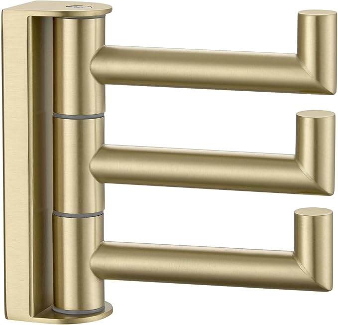 Angle Simple Towel Hook Swivel, SUS304 Stainless Steel 3 Arms Bath Towel Holder, Robe Hook Bathroom Wall, Brushed Gold