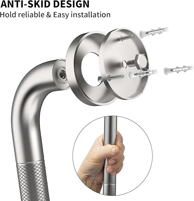 Anti-Slip Shower Grab Bar 48 Inch, ZUXET Brushed Nickel Extra Long Handicap Grab Bar w/Knurled Grip, Stainless Steel Bathroom Handrail for Toilet Shower Bathtub, Safety Support Bar for Seniors Elderly