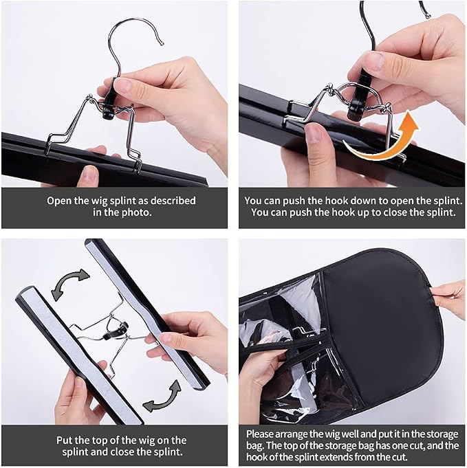 3PCS Wig Storage Bags with Hanger - Portable Hair Extension Organizer Dust-proof Stand (Purple)
