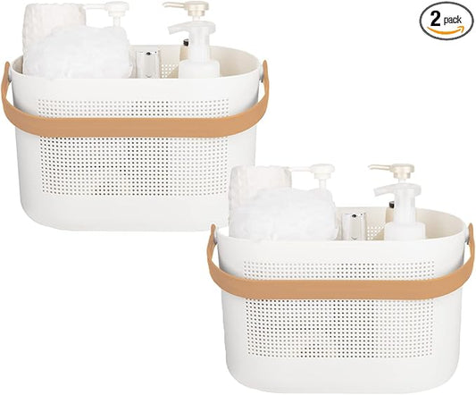 UUJOLY Plastic Storage Baskets with Handles, Shower Caddy Shelf Organizers Basket for Bathroom, Kitchen, Dorm Room, Yellow, 2 Pack