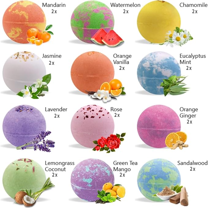 Bath Bombs for Women Gift Set, 24 Natural & Organic Bath Bombs for Girls | BathBombs w/Essential Oils & Moisturizing Shea Butter, Spa Birthday Gift, Selfcare Gifts, Women, Teen Girls, Bridesmaid Gift