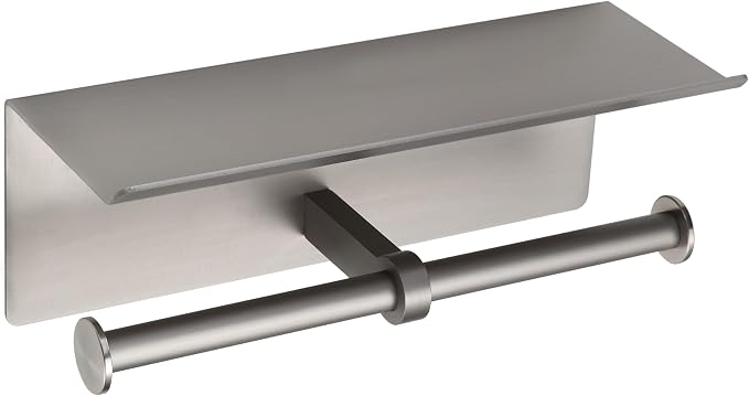 Brushed Nickel Toilet Paper Roll Holder with Shelf Wall Mounted for Bathroom (Brushed Nickel, Double Head)