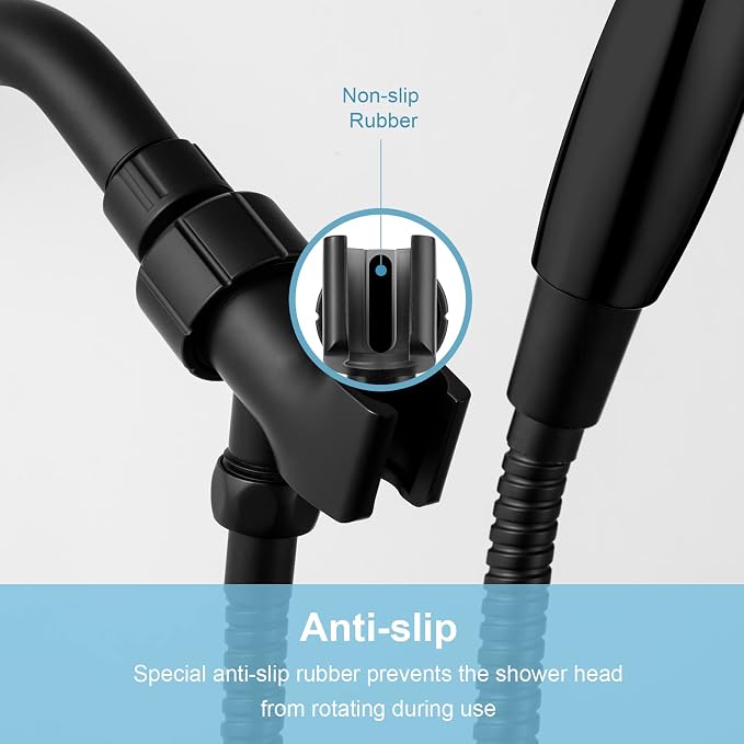 OFFO Shower Head Holder for Handheld Shower Head, Adjustable Shower Arm Mount for Connecting Shower Arm and Shower Hose, 1/2 Inch IPS Female Inlet and Male Outlet, Matte Black Finish
