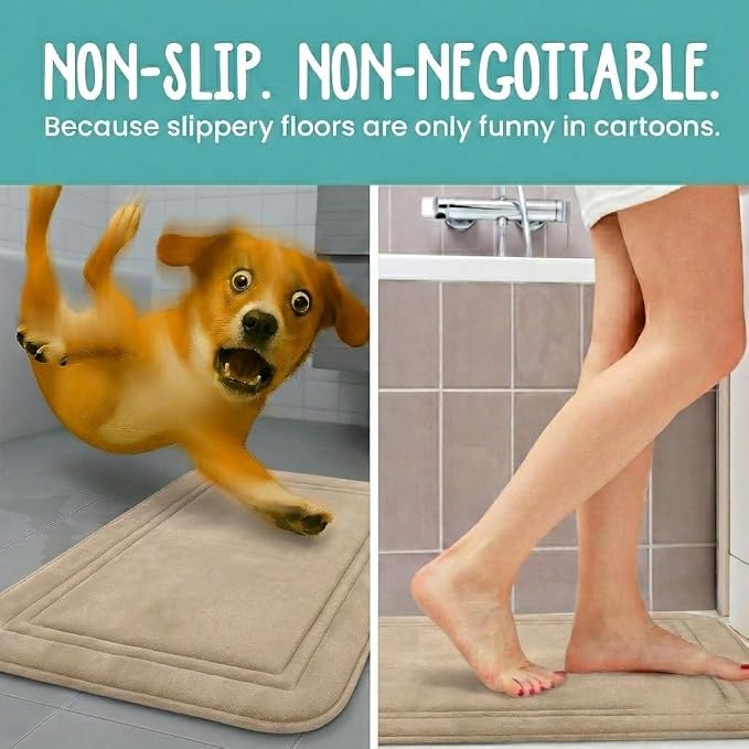 ITSOFT Memory Foam Bath Mat 59x23, Non Slip, Machine Washable, Quick Dry & Absorbent Rugs, Bath Mats for Bathroom Floor, Tub & Shower, Bathroom Rug, Beige