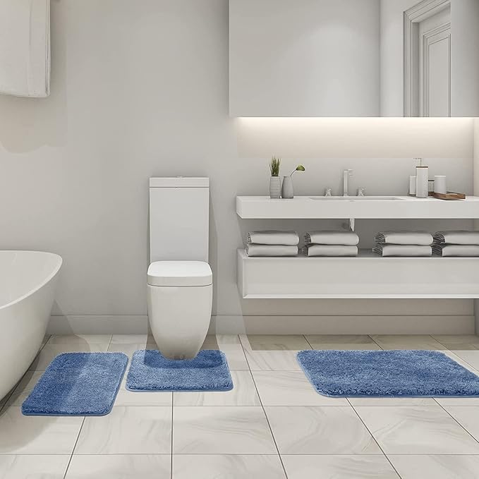 MIULEE Blue Soft Bathroom Rugs Set 2 Piece Soft Bath Mats 24x36 Inch | Soft Absorbent Microfiber Bath Rugs, Non Slip, Quick Dry, Fluffy Bath Rugs for Bathroom Floor Tub Showers, Machine Washable