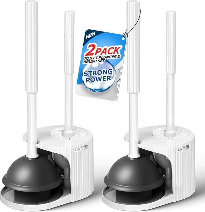 FORASTO 2Pack 2 in 1 Toilet Brush and Plunger Set, Toilet Bowl Brush Plunger Set,Extended Handle Plunger,Bathroom Cleaning Tools,Toilet Brush Plunger Combo,Cleaning Brush（Pearl White，21inch） | 21" Extended, Apartment Must Haves, Accessories Decor, Esse...