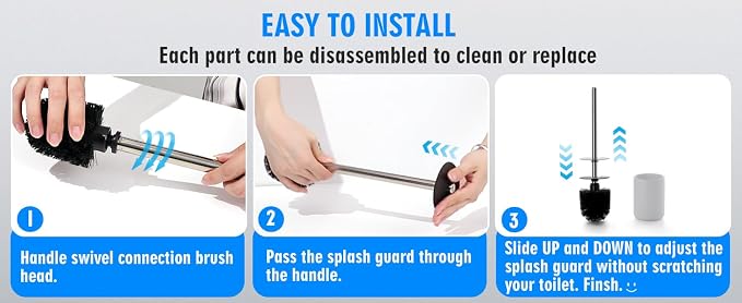 Ceramic Toilet Brush and Holder Set, Toilet Bowl Cleaner Brush | Freestanding Deep-Cleaning, Stainless Steel Handle, Small & Sturdy for Storage, Easy to Clean, Non-Scratching