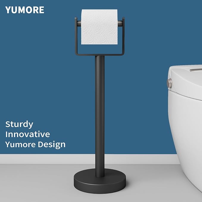 Heavy Duty Toilet Paper Holder Stand, Extra-Weighted Base No Tipping | Stainless Steel Toilet Paper Stand, Free Standing Floor Tissue Roll Holder for Bathroom, Matte Black 200UP