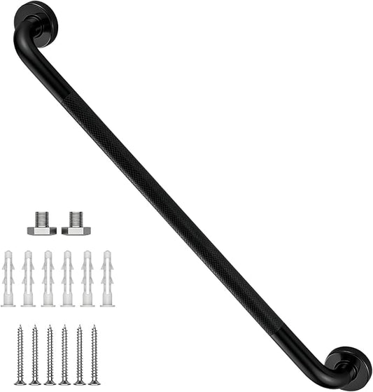 32 Inch Shower Grab Bar, XIANTHUS Black Anti Slip Safety Bars, 304 Stainless Steel Bathroom Handrail, Handicap Grab Bars for Wall, Shower Grip Handle for Seniors Elderly Injury Assist Bath (1.25" Dia)