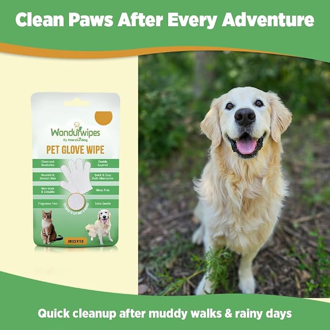 12pc. Premium Pet Glove Cleaning Wipes for Dogs & Cats | Textured, Deodorizing & Hypoallergenic Gloves with Aloe Vera & Shea Butter – Gentle, Skin-Safe Wipes for Fur, Face & Body, Odor Control