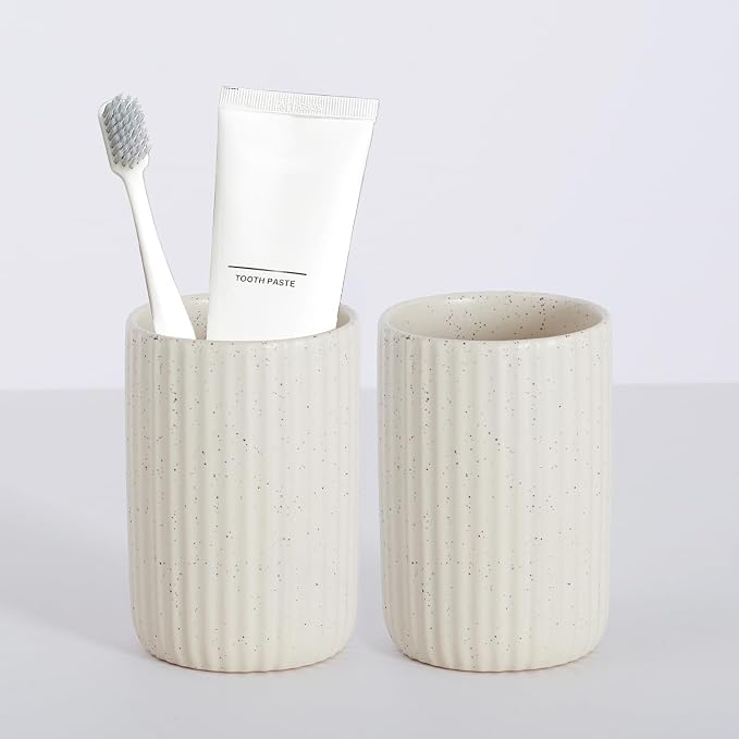 Ceramic Toothbrush Holders, Bathroom Tooth Brush Holder Set, Speckled Bathroom Cups Tumbler, Reusable Toothbrush Mouthwash Cup, Toothpaste Holder Toothbrush Organizer for Bathroom Counter