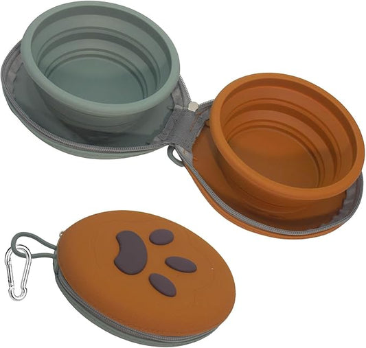 2-in-1 Collapsible Dog Travel Bowl Portable Silicone Carabiner | For Food and Water Use, Folds Flat for Compact Storage, Ideal for Pet Travel, Camping, Hiking, Road Trips and Daily Walks