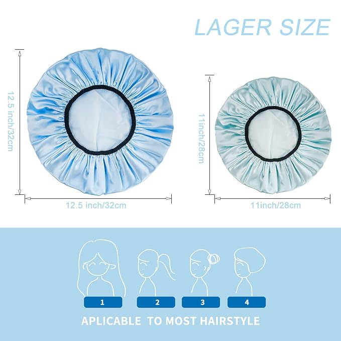 Aquior Shower Cap,4-Pack Large Shower Caps for Women Long Hair, Premium Soft Silky Satin Reusable Hair Cap For All Hair Lengths And Big Hairstyles