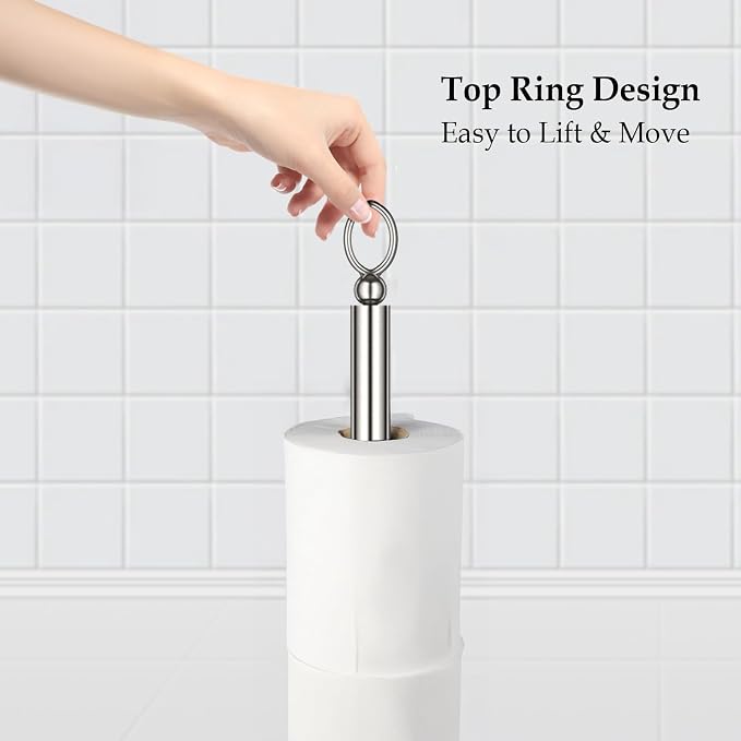 ROLABAM Toilet Paper Holder Stand with Reserve Function, Free Standing Toilet Paper Holder for Bathroom, Toilet Paper Stand with Reserve for 4 Rolls 22.5" Height (2 Pack, Brushed Nickel)