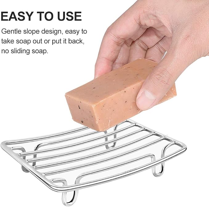 Soap Dish, Stainless Steel Bar Soap Holder for Shower, Self Draining Stand Soap Saver for Bathroom, Kicthen Sink and Countertop, Chrome 1-Pack