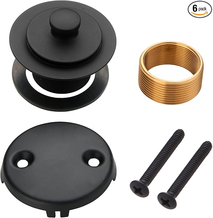 Black Bathtub Tub Drain Conversion Kit Assembly, Wellup Lift and Turn Twist Tub Drain Trim Kit with Two-Hole Overflow Faceplate, Matte Black