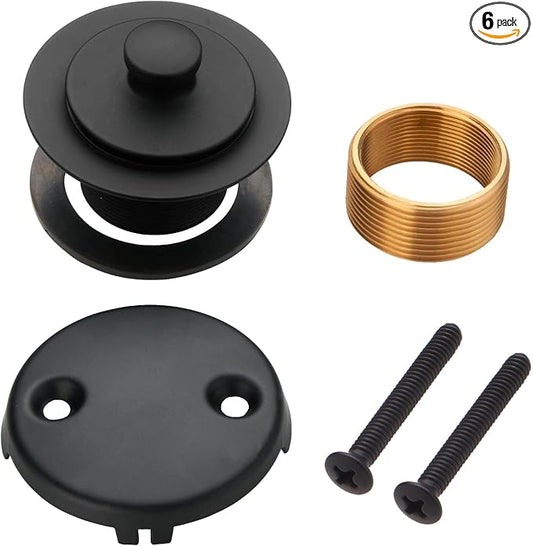 Black Bathtub Tub Drain Conversion Kit Assembly, Wellup Lift and Turn Twist Tub Drain Trim Kit with Two-Hole Overflow Faceplate, Matte Black