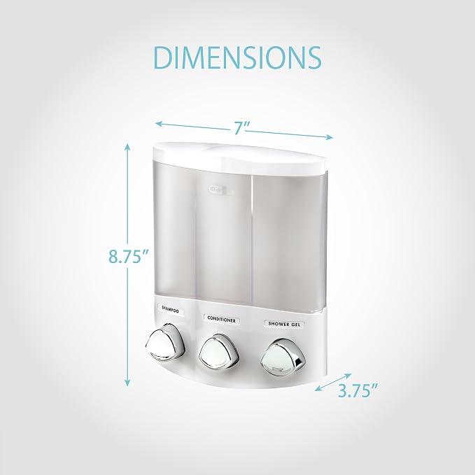 Better Living Products, White 76354 Euro Series TRIO 3-Chamber Soap and Shower Dispenser