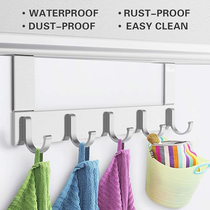 Over The Door Hook Organizer Rack, Metal Coat Hanger Door 5 Hooks Hanger