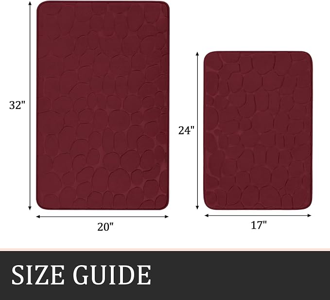 YIHOUSE Bathroom Rugs Mat Set, Memory Foam Bath Mat 2 Piece Red | 17x24&20x32, Non Slip, Water Absorbent, Washable, Bath Mat For Bathroom, Sink and Toilet