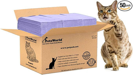 PetsWorld Universal Fit Cat Pad Refills for Litter Box, Fresh Scent, Odor Control, Pack of 50
