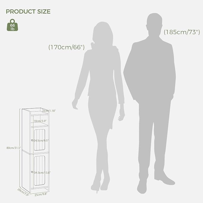 BEWISHOME Small Bathroom Cabinet, Bathroom Storage Cabinet with Adjustable Shelves & 2 Doors, Narrow Toilet Paper Cabinets, 7.9" D x 9.8" W x 31.5" H, for Small Spaces, White YYG13W
