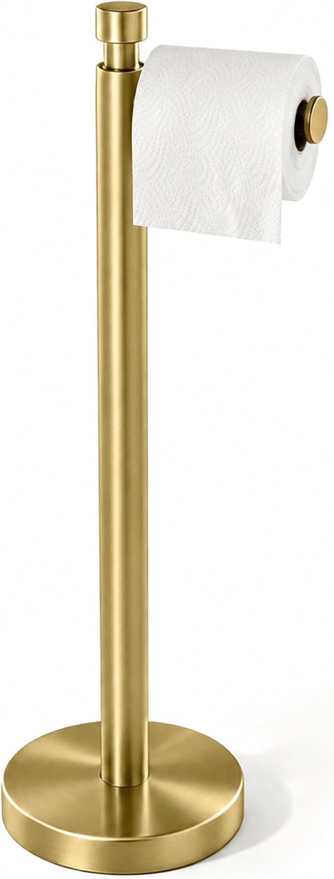 Toilet Paper Holder Stand, 4.4lbs Heavy Duty, Brushed Gold | Stainless Steel Design with Open-Arm Access for Bathrooms and Powder Rooms