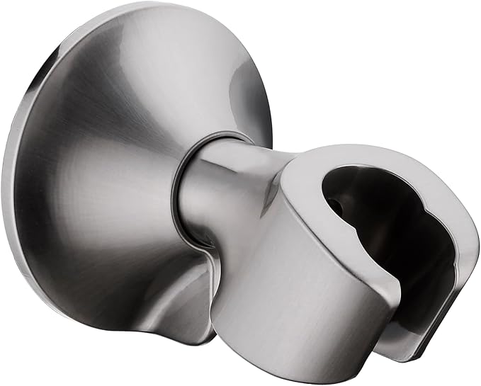 BRIGHT SHOWERS Strong Adhesive Shower Head Holder with Dual Angle Adjustable, Wall Mounted Handheld Shower Bracket, Easy Installation, Screw Mounting Options, Brushed Nickel