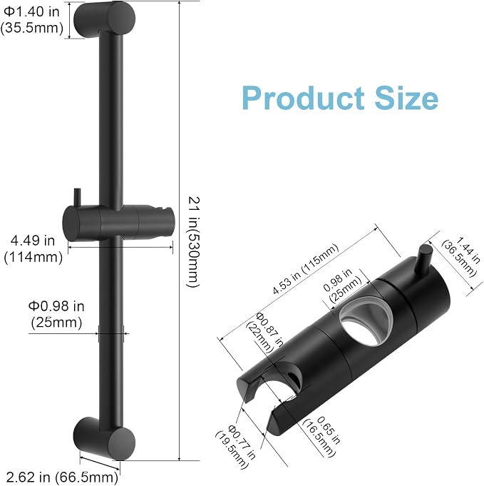 OFFO Shower Slide Bar 21 in Adjustable Installation Distance 16-20 in with 360° Adjustable Handheld Shower Head Holder for Bathroom, Screw Wall Mounted, Matte Black