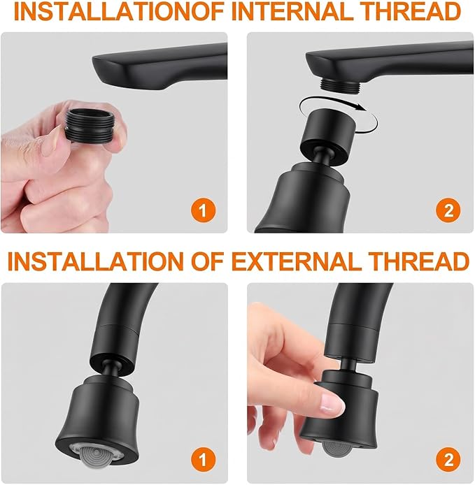 2 Pack Metal Faucet Aerator - Dual Modes Sink Sprayer Attachment for Bathroom - 360° Swivel Kitchen Faucet Sprayer Attachment - Anti-clogging Design - Black