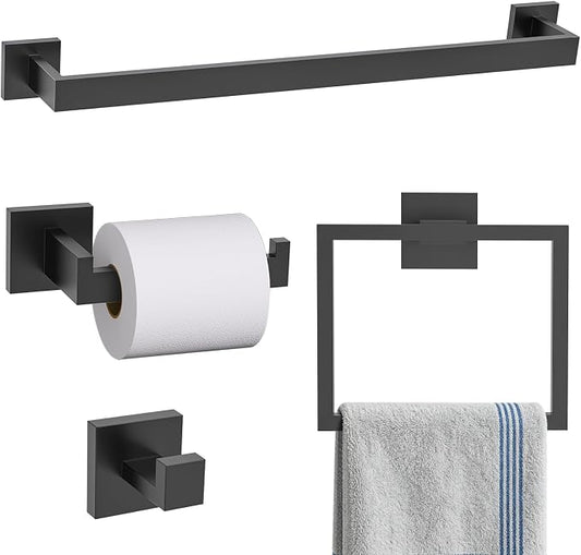 TURS 5-Piece Bathroom Hardware Set Matte Black Towel Bar Set Bath Towel Holder Sets SUS 304 Stainless Steel Wall Mounted Towel Rack Sets for Bathroom.