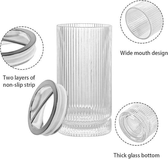 Toothbrush Holders for Bathrooms, 2pcs Clear Glass Toothbrush Holder, 14oz Bathroom Tumbler and Mouthwash Cup, Silver Tooth Brush and Toothpaste Organizer for Bathroom Vanity Countertop Decor
