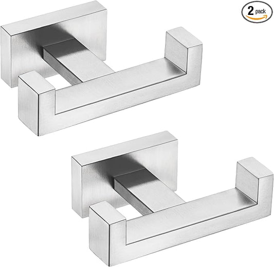 Angle Simple Bathroom Double Hook 2 PCS, SUS304 Stainless Steel Hand Towel Holder, Bath Towel Hanger, Modern Robe Hook for Wall, Brushed Nickel