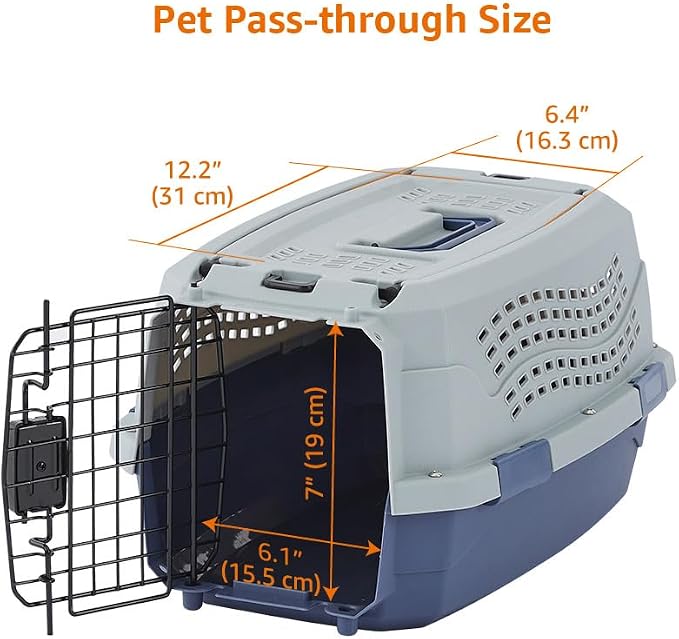 Amazon Basics 2-Door Top-Load Hard-Sided Pet Travel Carrier for Cats and Small Dogs, 19" L x 12.6" W x 10" H, Gray & Blue