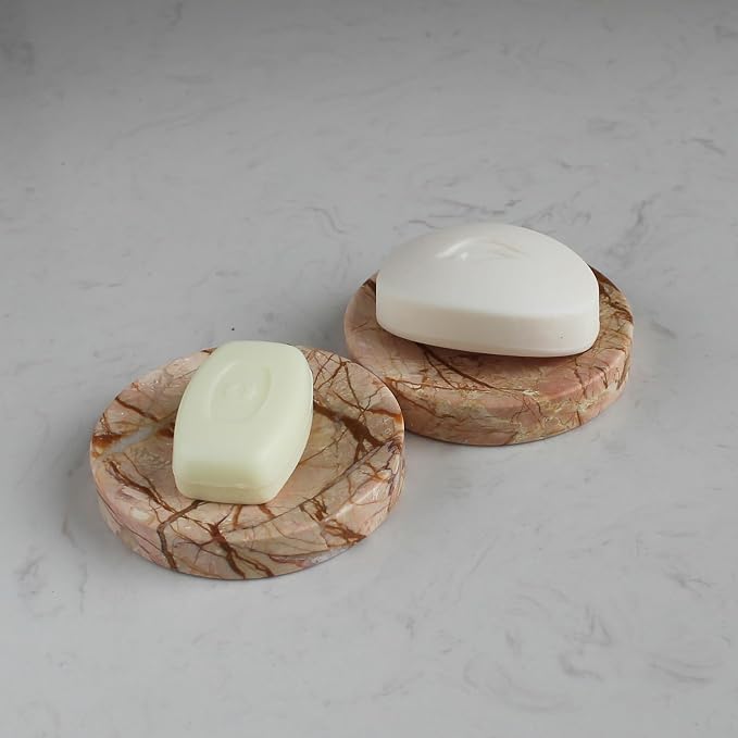 Natural Pink Marble Soap Dish, Round Small Jewelry Dish, Sponge Holder for Bathroom, Kitchen