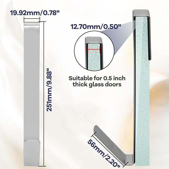 Zorfeter 10 Inch Extended Over Shower Door Hook, Stainless Steel Heavy Duty Shower Hooks Drilling-Free Towel Hooks for Bathroom Frameless Glass Shower Door - 3 Packs