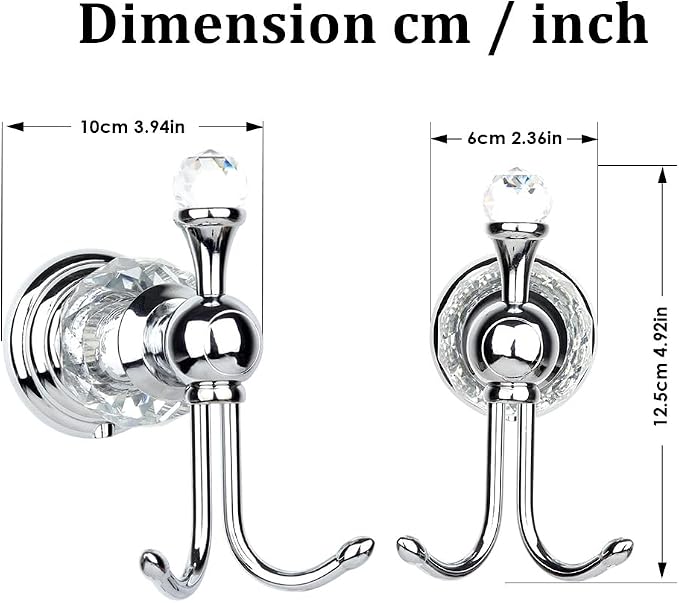 Chrome Crystal Towel Hooks for Bathroom Wall Mounted Hand Towel Holder Kitchen Robe Hook Bedroom Towel Hanger,Drilling Installation