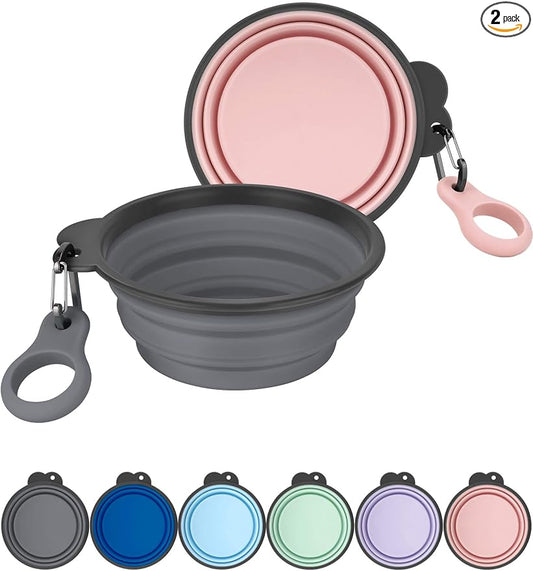 2 Pack 37oz/4.6 Cup Collapsible Dog Bowls with Bottle Carrier | Upgraded Carabiner,One-piece Molded Rim Won't Fall Off or Crack, Foldable Portable for Pets Water Drinking or Food Feeding