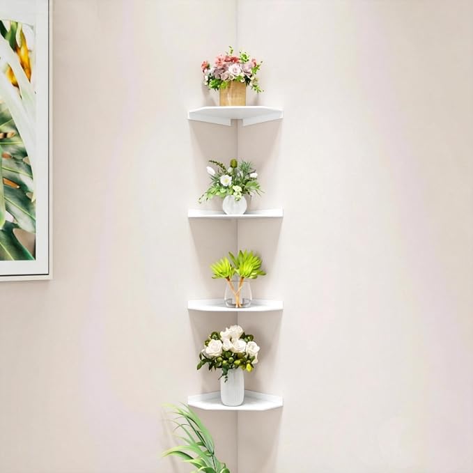 6 Inch White Floating Corner Shelf Wall Mounted, Triangle Decorative Shelf for Home, Bathroom, Phone & Small Items