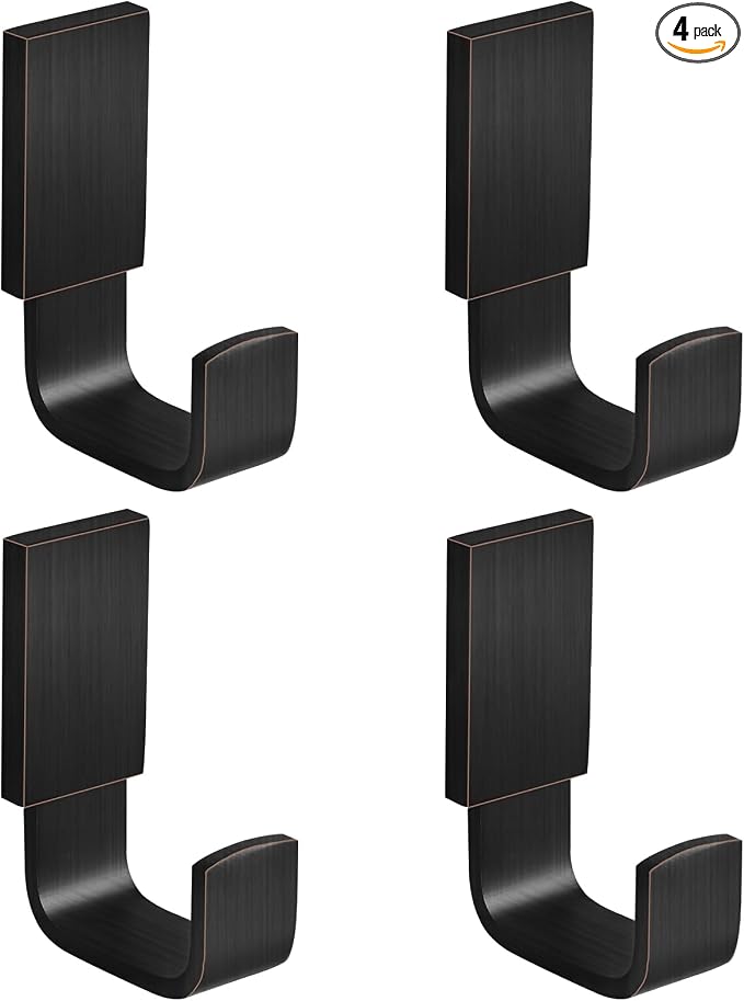 BESy Brass Clothes Hook Single Towel Hook for Bathroom Kitchen Garage Square Style Robe Hooks Coat and Hat Hook, Wall Mounted with Screws, Four Packs, Oil Rubbed Bronze