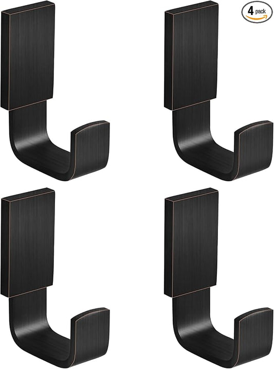 BESy Brass Clothes Hook Single Towel Hook for Bathroom Kitchen Garage Square Style Robe Hooks Coat and Hat Hook, Wall Mounted with Screws, Four Packs, Oil Rubbed Bronze