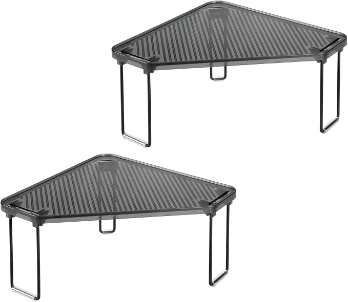 mDesign Plastic/Steel Corner Stackable Rack, Storage Organizer Shelf for Bathroom, Vanity, Countertop, Sink, Cabinet, Holds Makeup, Shower Accessories, Ligne Collection - 2 Pack - Black/Smoke Gray