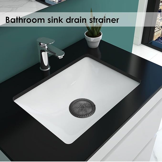 Huntonry Hair Catcher Shower & Tub Drain Protector, Bathtub & Sink Drain Strainer, Flat & Round, Black