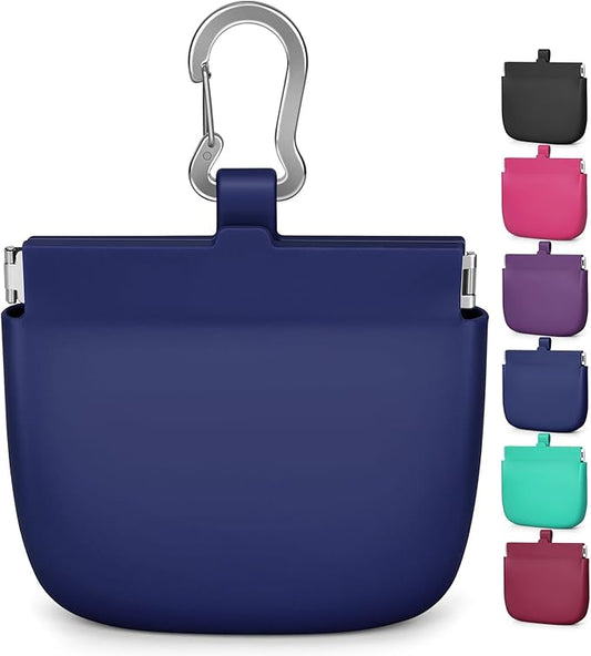 1 Cup Silicone Dog Training Treat Pouch (Blue) | Clip on Leash or Belt Loop, One-Hand Access with Pull Tab, Small Pocket Sized, Auto Closing Lid for Pet Training & Walking