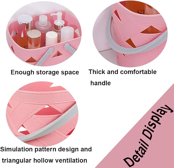 Portable Shower Caddy 2 Pack, Tote Plastic Storage Basket with Handle Shelf Organizers Bin for Bathroom, College Dorm, Kitchen, Garden, Camping, Cleaning Supplies (Pink 1 pcs)