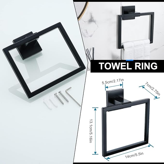YACVCL 5 Pieces Black Bathroom Accessorie Set 23.6 Inch Towel Bar Set,SUS304Stainless Steel Bathroom Hardware Set,Wall Mounted Towel Holder Set for Bathroom