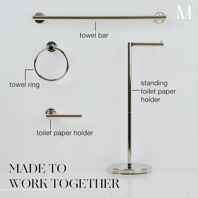 MARMOLUX ACC 2PCS Chrome Bathroom Hardware Set - Hand Towel Holder for Bathroom Wall & Toilet Paper Holder Wall Mount - Towel Holder Hanger Rack Stainless Steel Bathroom Set - Bathroom Towel Ring