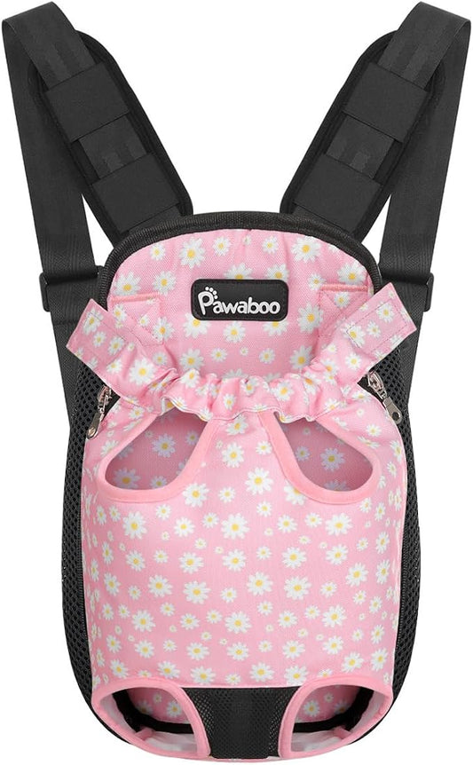 Pawaboo Pet Carrier Backpack, Adjustable Pet Front Cat Dog Carrier Backpack Travel Bag, Legs Out, Easy-Fit for Hiking Camping Traveling for Small Medium Dogs Cats Puppies, S, Black + Pink