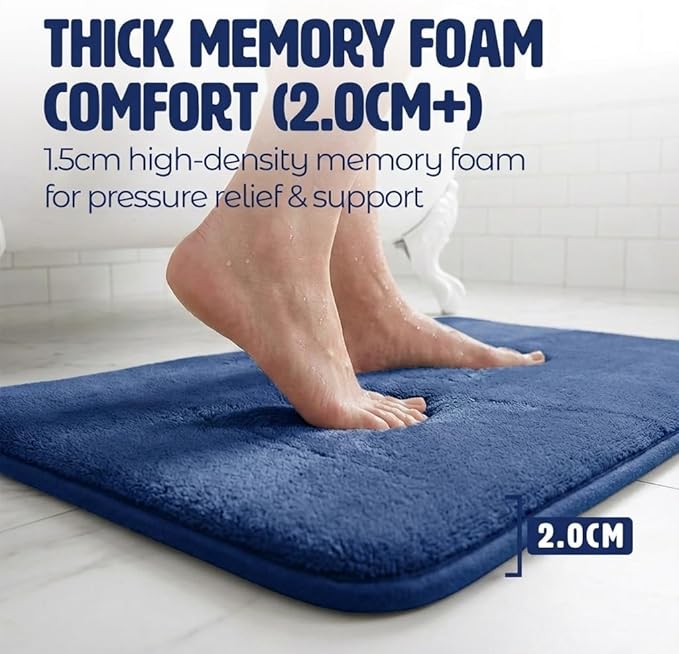 Muddy Mat® Memory Foam Bath Mat – Velvet Soft Non Slip Bathroom Rugs, Thick Absorbent Bath Rugs, Washable Bath Mat for Bathroom Floor and Shower, Navy Blue 20" x 30"