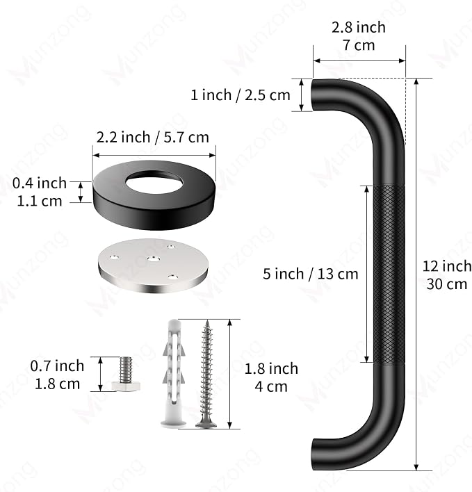12 Inch Anti Slip Bathroom Grab Bar, Munzong Oil Rubbed Black Shower Grab Bar for Bathtubs, Knurled Handicap Balance Bar,Safety Hand Rail Support Elderly Senior